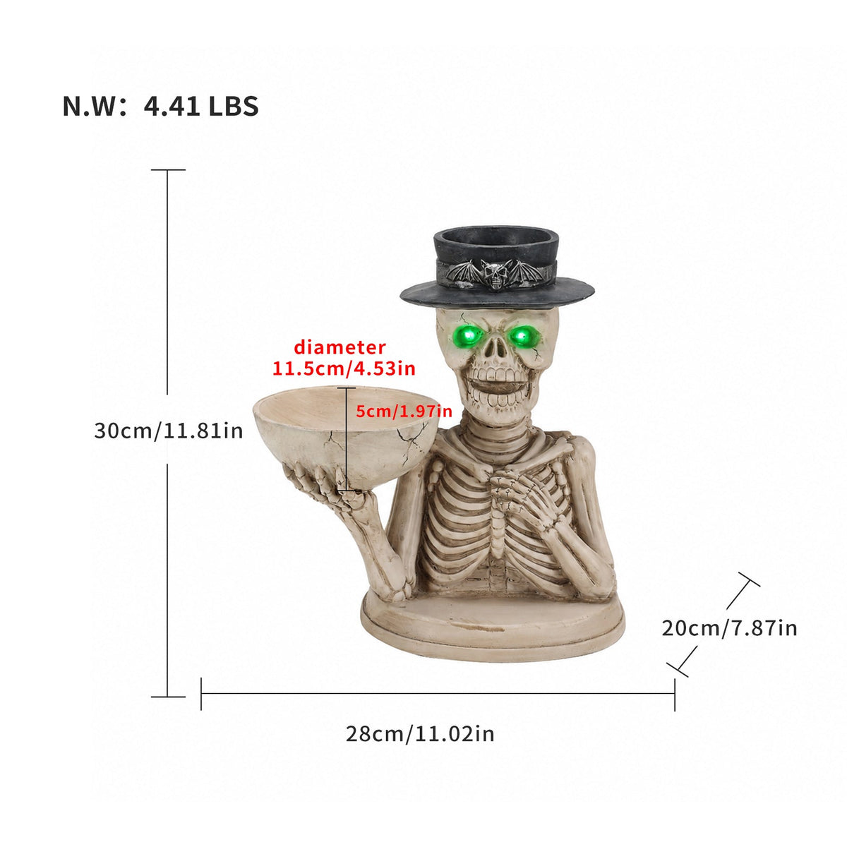 Halloween Skeleton Figurine with Storage Bowl & Candle Holder, photo 4 of 10