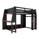 Gaming Loft Bed With Desk, Multi Storage Shelves, LED Lighting, And Hanging Clothes Rack by Unique Piece Furniture