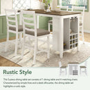 5-Piece Multi-Functional Rubber Wood Counter Height Dining Set with Padded Chairs and Integrated 9 Bar Wine Compartment, Wineglass Holders for Dining Room (Brown + White Wash)