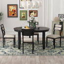 5-Piece Multifunctional Dining Table Set, Farmhouse Dining Set with Extendable Round Table,Two Small Drawers and 4 Upholstered Dining Chairs for Kitchen and Dining Room (Black)
