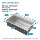 Stainless Steel Kitchen Sink, 36"x22" Single Bowl, Overmount, Brushed by HouseOfZazla