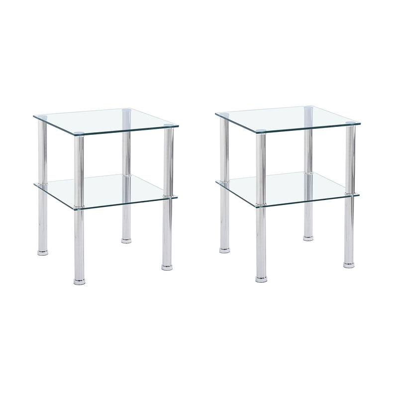 2-Piece Clear Side Table, 2-Tier Space End Table, Modern Night Stand, Sofa table with Storage Shelve for Living Room