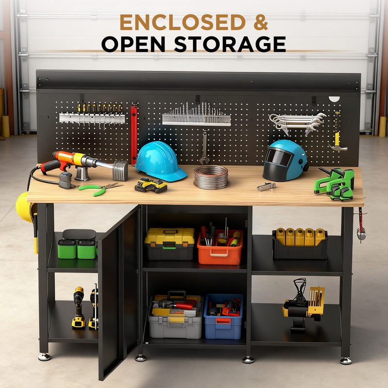 Workbench With Storage Cabinet And Pegboard - Black, photo 9 of 9