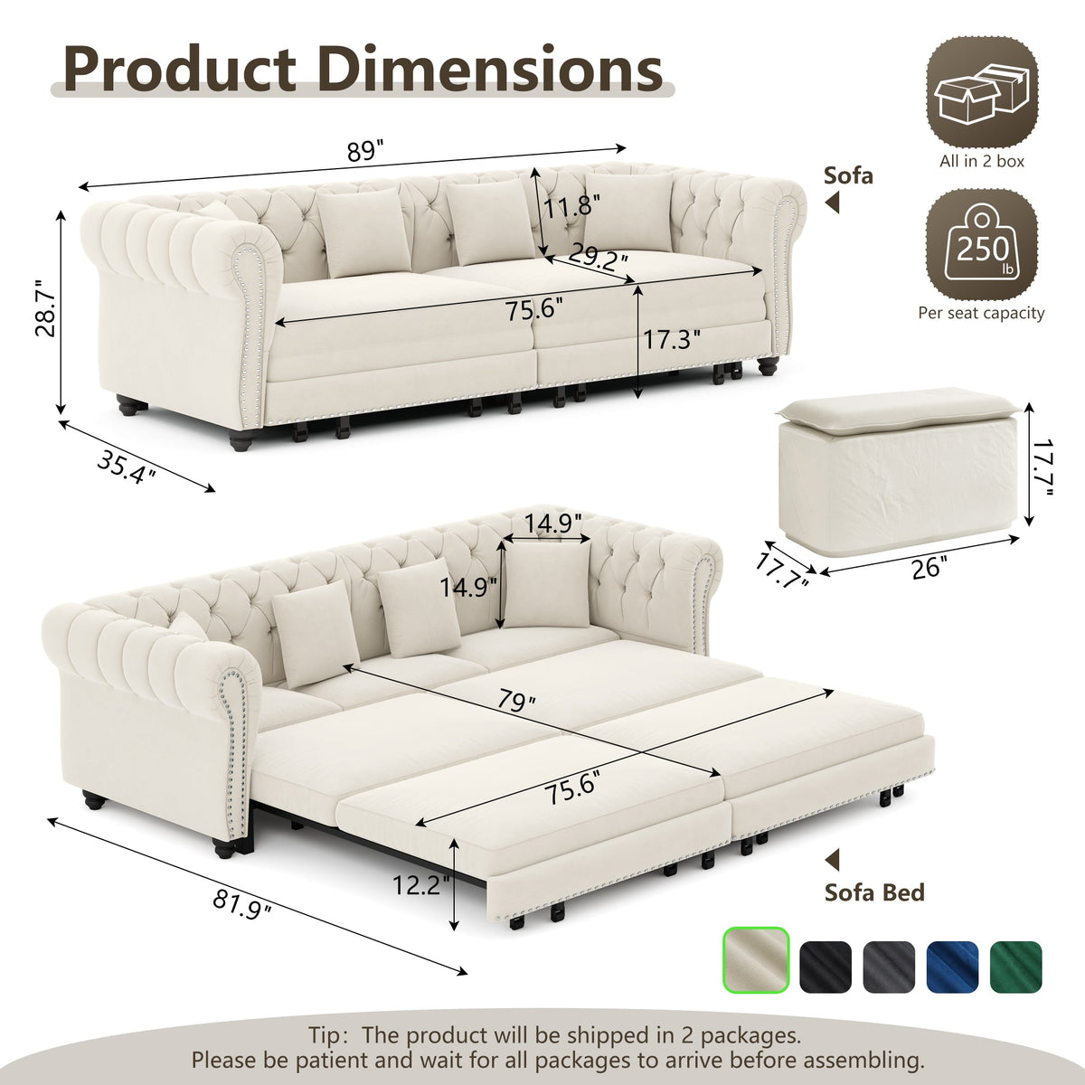 Chesterfield 3-in-1 Pull-Out Sofa Bed, photo 7 of 10