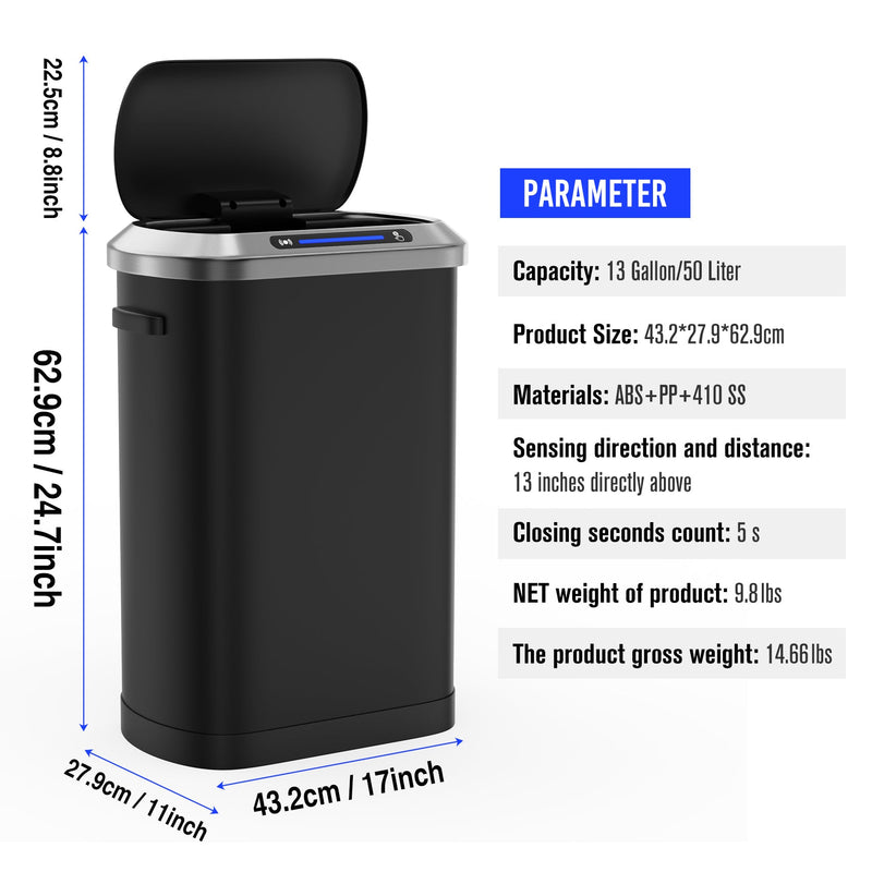 50L Smart automatic Trash Cans - Full Intelligent Sensor - BLACK