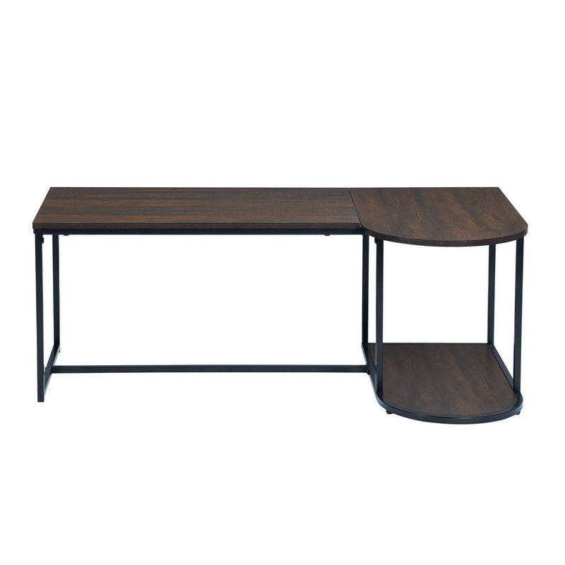 47.2" W x 25.6"D x 17.7" H Modern Industrial Style Rectangular Wood Grain Top Coffee Table with Metal Frame - Walnut & Black
