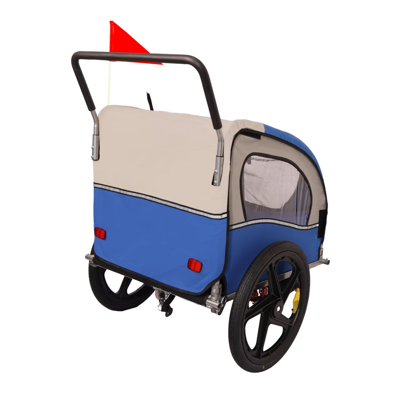 2-in-1 Double 2 Seat Bicycle Bike Trailer Jogger Stroller for Kids Children Foldable Collapsible w/Pivot Front Wheel