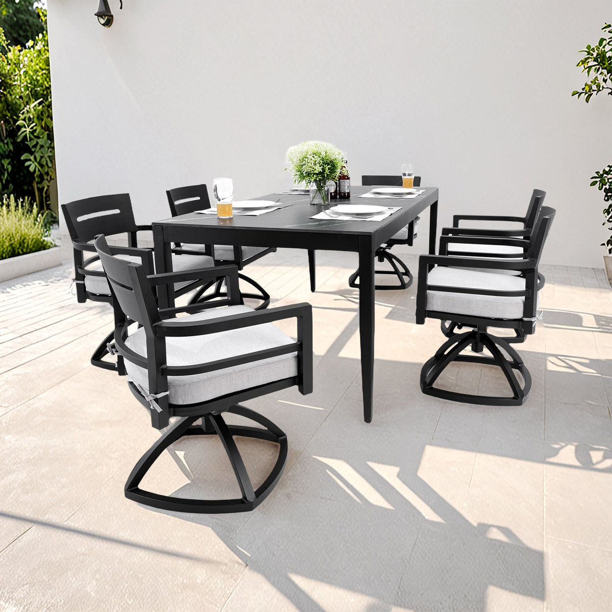 Modern 7-Piece Outdoor Patio Aluminum Dining Set, photo 2 of 10