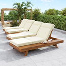 Acacia Wood Lounge Chaise Set with Headrest and Water-Resistant Cushions in Beige