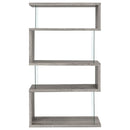 Emelle 63-inch 4-shelf Glass Panel Bookshelf Grey Driftwood