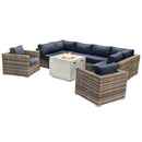 Premium 6 Person Wicker Patio Seating Group With Deep Cushions And Concrete Fire Pit - Gray Mix by HouseOfZazla