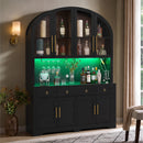 K&K 75.8" Tall Arched Kitchen Pantry Cabinet with LED & Charging Station