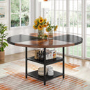 Round Dining Table For 4 With Storage Shelf - Brown / Black by HouseOfZazla
