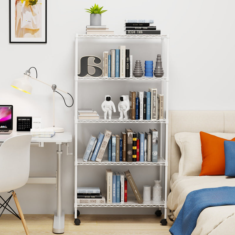 2 Pack 5 Tier Shelf Wire Shelving Unit, NSF Heavy Duty Wire Shelf Metal Large Storage Shelves Height Adjustable Utility for Garage Kitchen Office Commercial Shelving Steel Layer Shelf - White