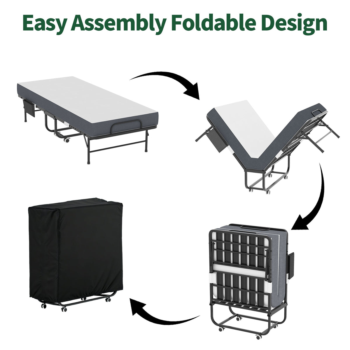 75 Inch Folding Bed with 5" Memory Foam Mattress, photo 6 of 10
