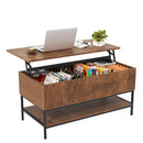Rectangle Lift Top Coffee Table With Hidden Storage And Lower Shelf - Brown by HouseOfZazla