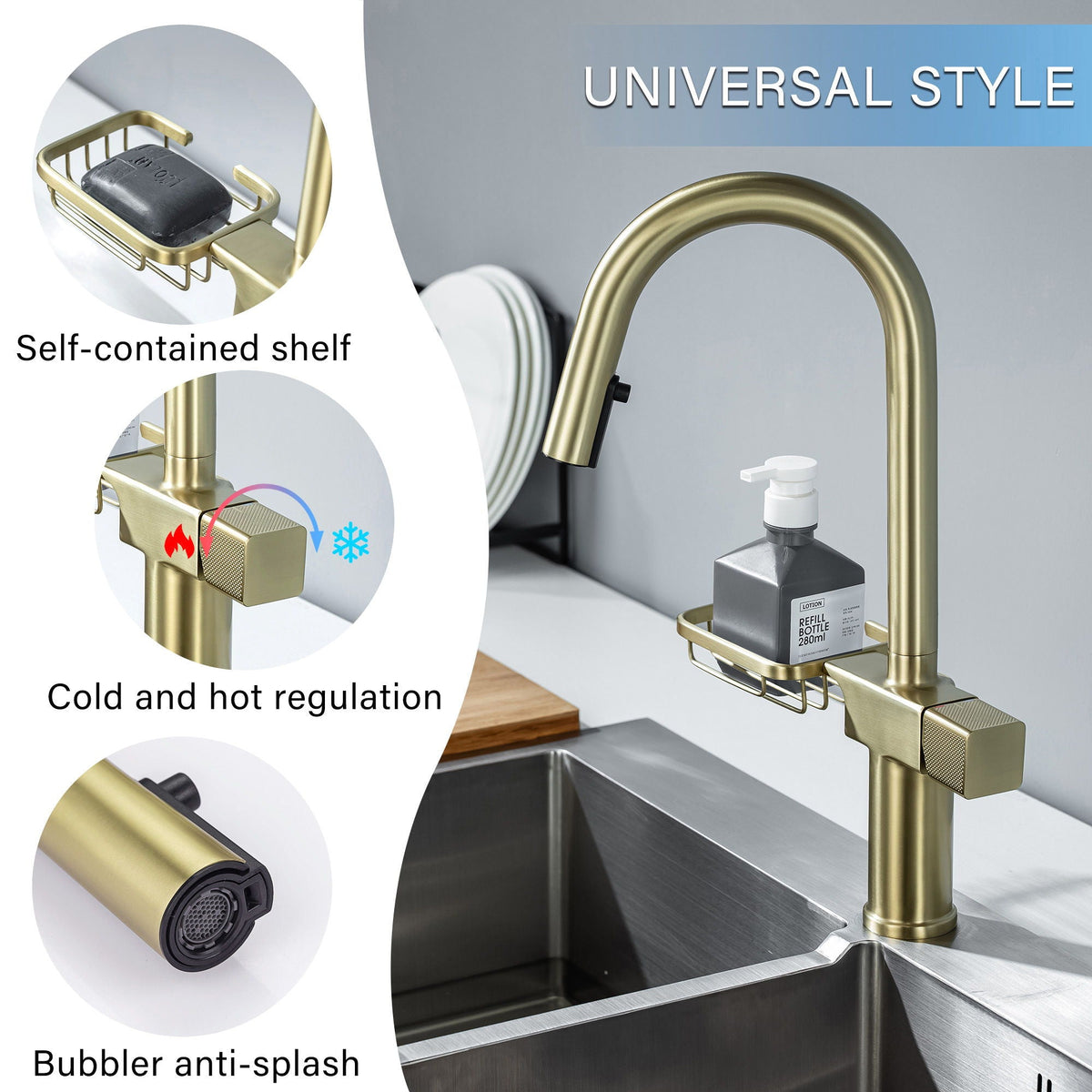 Cincosky - High Arc Pull Down Kitchen Faucet, Single Hole, photo 12 of 14