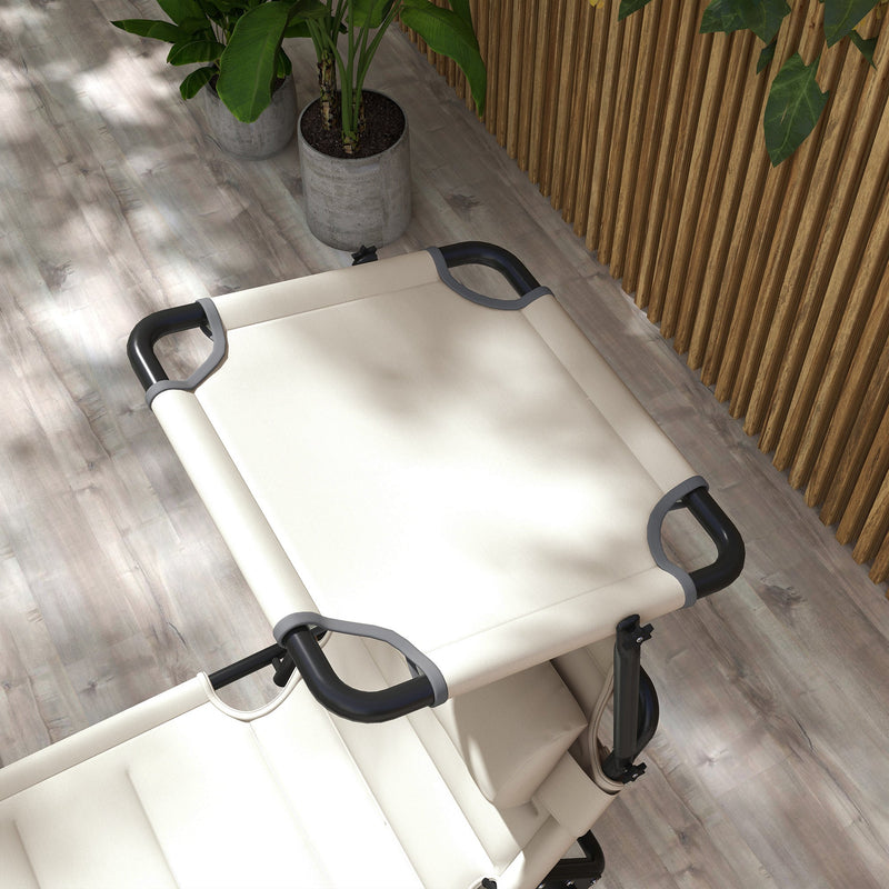 2 Pcs Outdoor Lounge Chair, Adjustable Backrest Folding Chaise Lounge, Cushioned Tanning Chair w/ Sunshade Roof & Pillow Headrest for Beach, Camping, Hiking, Cream White