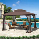 13 0 Outdoor Patio Gazebo Canopy Tent With Ventilated Double Roof And Mosquito Net (Detachable Mesh Screen On All Sides) Suitable For Lawn Garden Backyard And Deck Top - Brown by HouseOfZazla