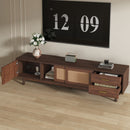 TV Stand For 80" TVs With Sliding Doors And Drawers, Accent Storage Unit - Dark Brown by HouseOfZazla