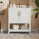 Elegant Bathroom Vanity With Ceramic Sink And Versatile Storage