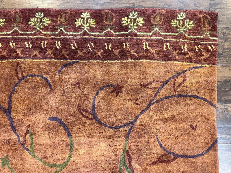 Pottery Barn Rug 5x8, Vintage Hand Tufted Carpet, Wool and Silk, Rust & Maroon