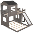 Loft Bunk Bed With Playhouse, Farmhouse, Ladder, Slide And Guardrails by HouseOfZazla