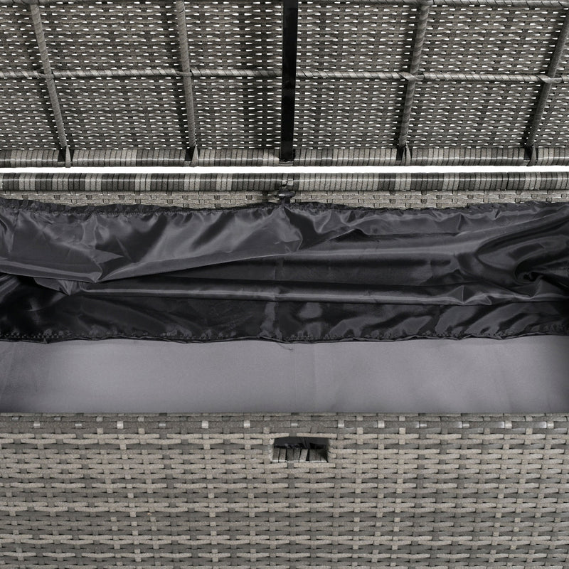 2-Piece Rattan Outdoor Patio Bench Lounge Roof Set, Effective UV Protection Fabric & Waterproof Cushions and Adjustable Backrest for Garden, Backyard and Porch (Grey Wicker + Grey Fabric)