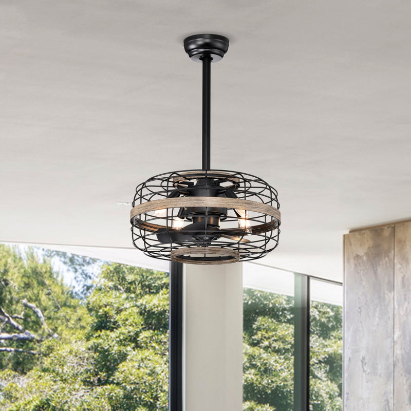 18" Farmhouse Ceiling Fans Light - Caged Ceiling Fan with Remote Control (3-Speeds Adjustable), Wood Rustic Enclosed Reversible Ceiling Fans for Bedroom, Living Room, Kitchen.