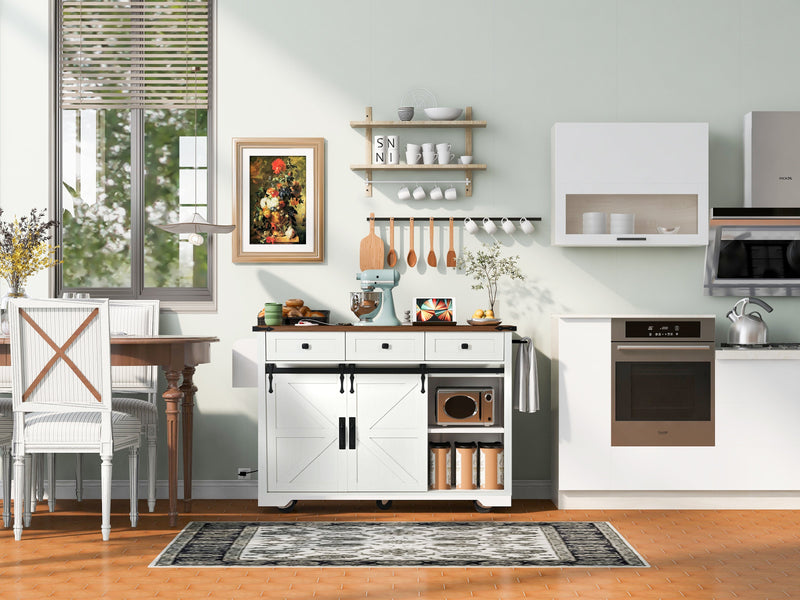 K&K 53.7" Farmhouse Kitchen Island with Power Outlet, photo 8 of 10
