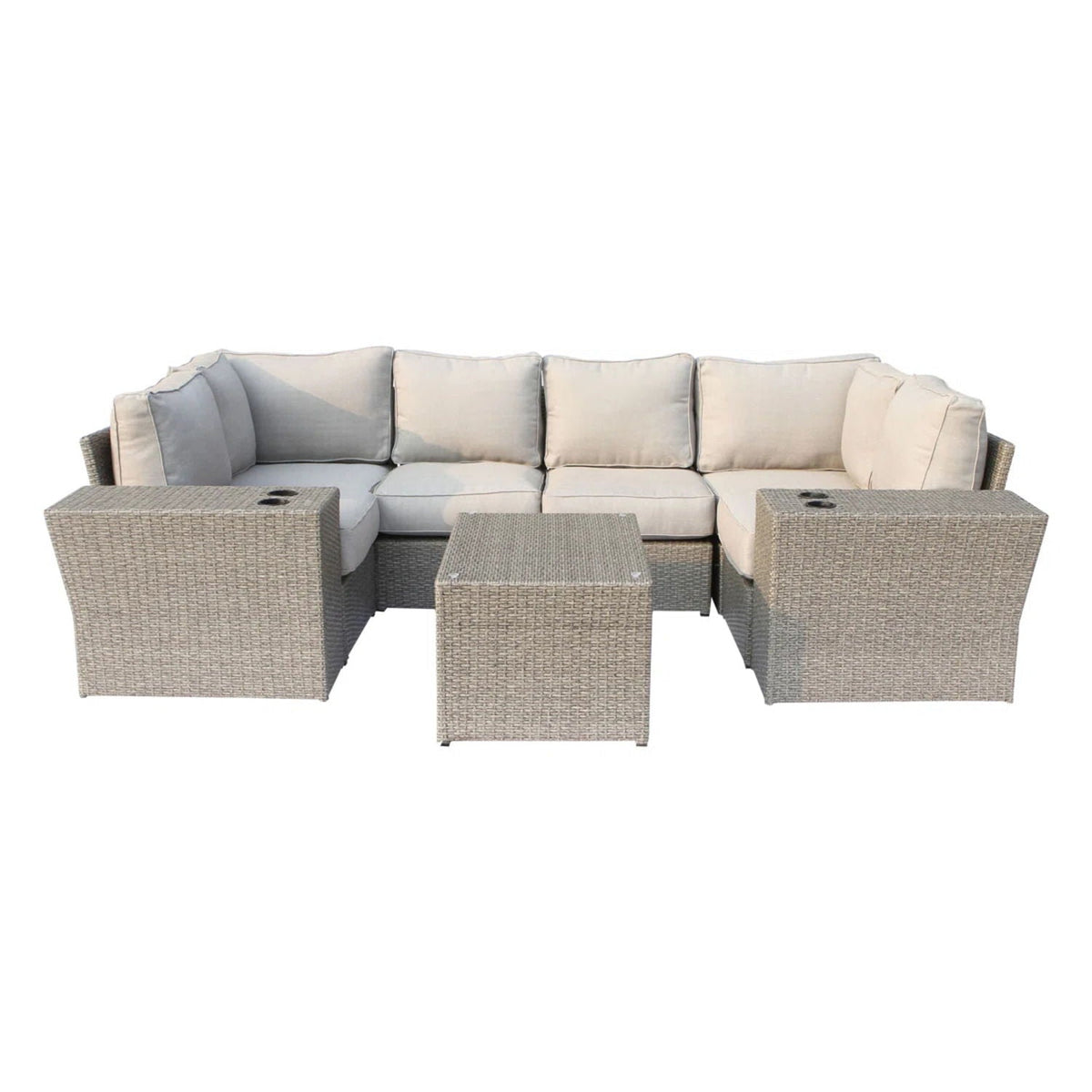 Outdoor Wicker Sectional With Weather Resistant Cushions And Table, photo 9 of 40