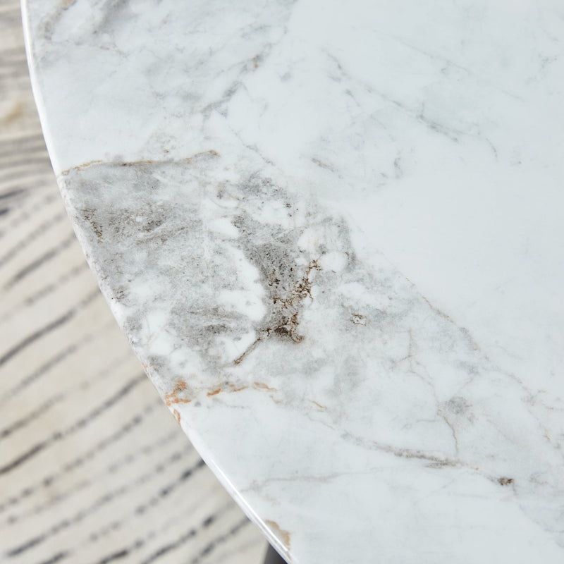 A modern minimalist circular dining table with a diameter of 40 inches, a 0.3 inch thick imitation marble pattern tabletop and black metal legs 40 'x 40' x 30 'DT-1164