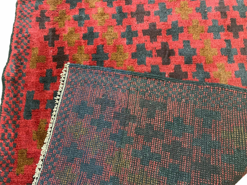 2' 10" X 4'8" Vintage Handmade Tribal Wool Rug Balouchi Rug Afghan Rug Red Beige