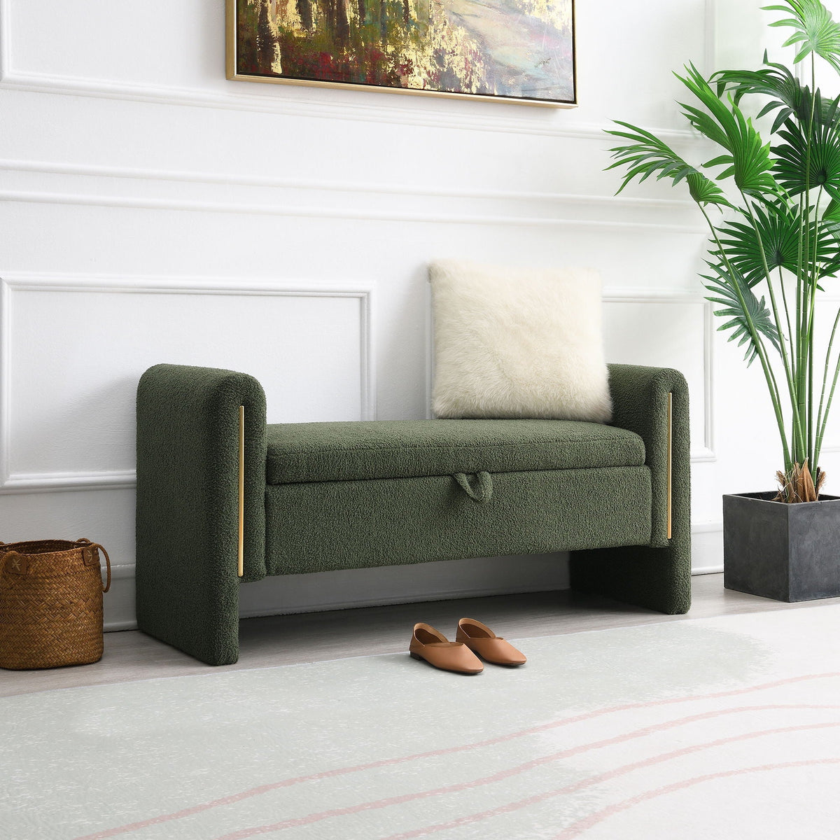 Modern Teddy Upholstered Large Bed End Bench With Arms And Storage, photo 23 of 24