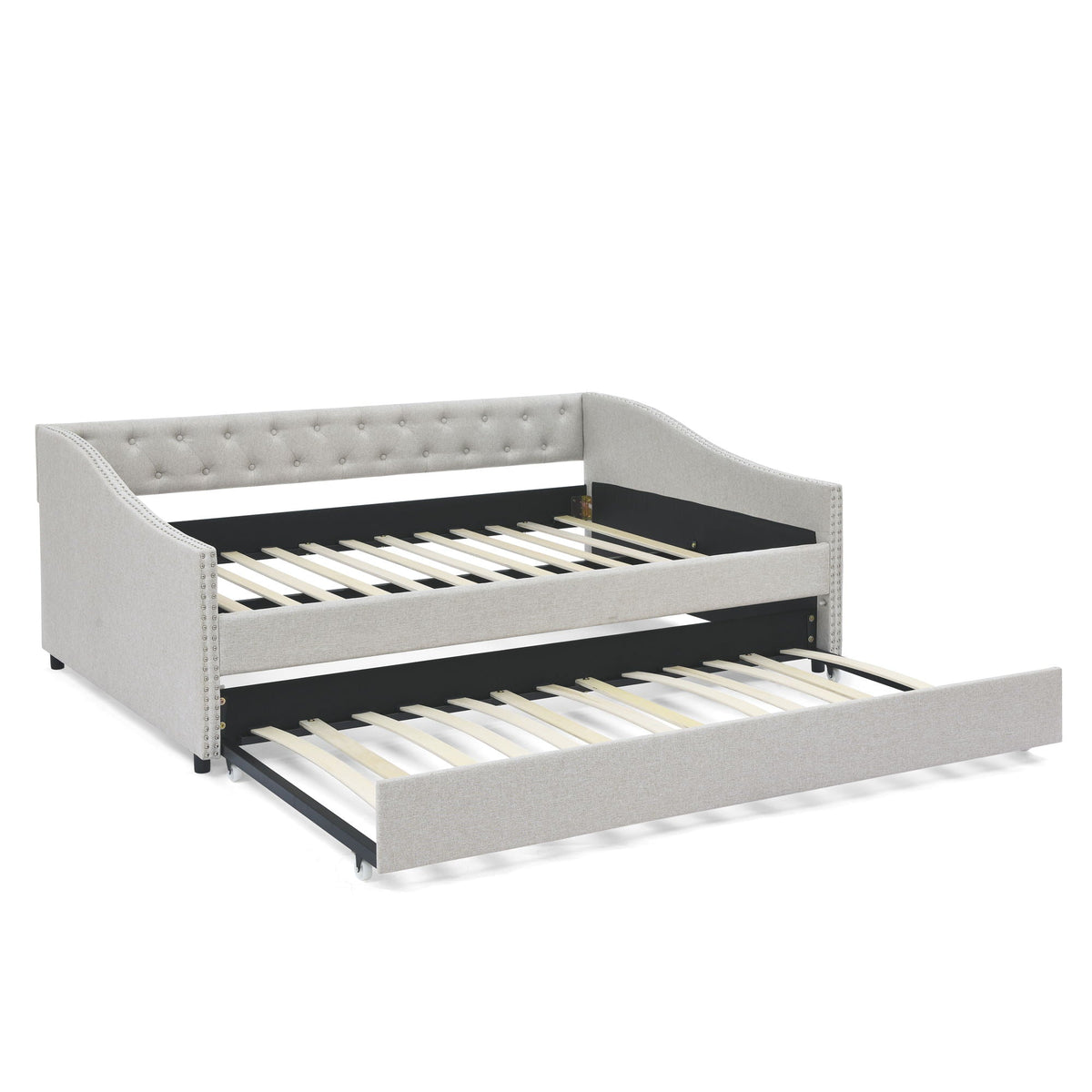 Upholstered Tufted Daybed With Drawers, Waved Arms, photo 7 of 27