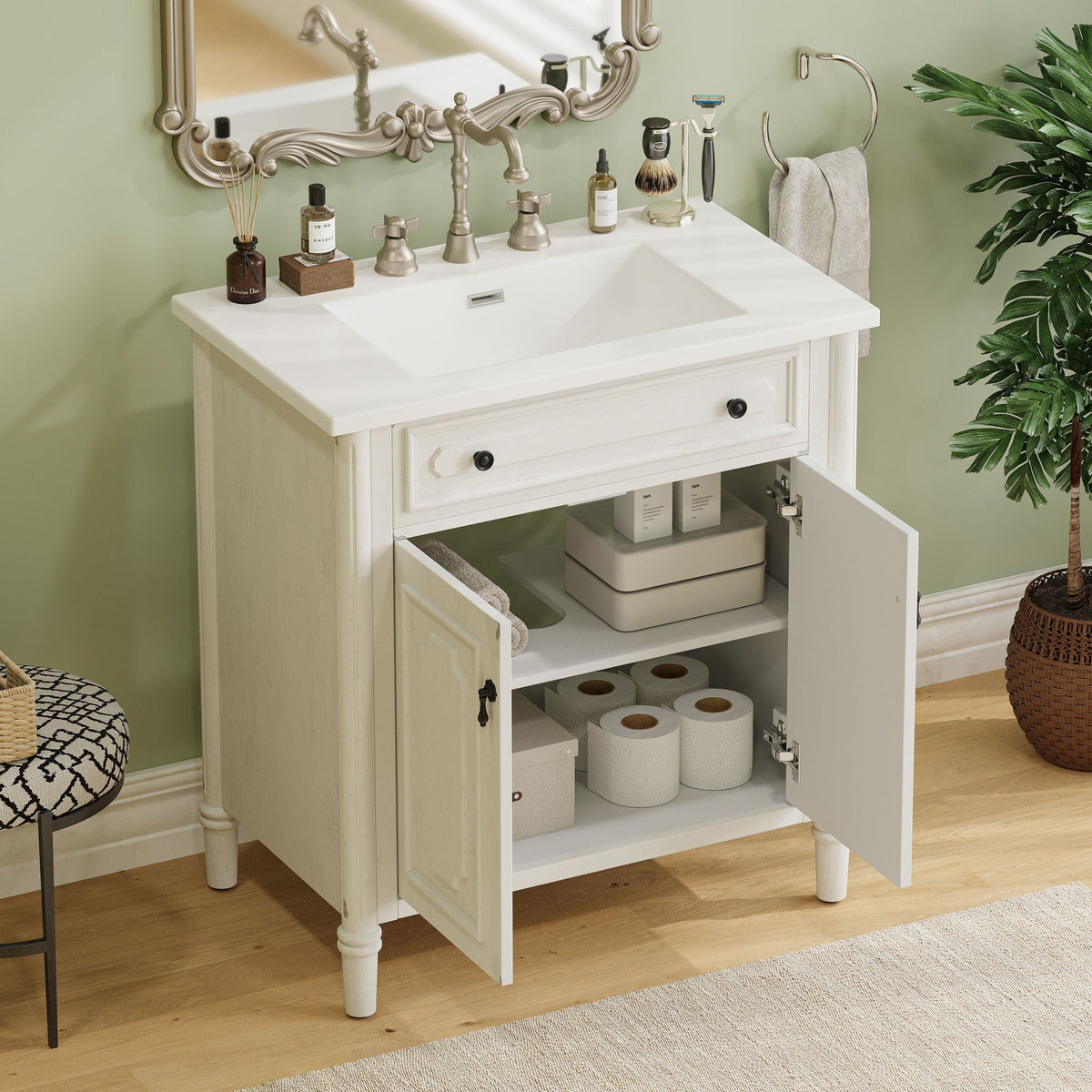 Vintage Bathroom Vanity With Sink, Rustic Cabinet With Soft Close Doors, photo 28 of 30