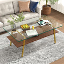 Rectangle Coffee Table, Tempered Glass Tabletop With Metal Legs, Modern Table For Living Room by HouseOfZazla