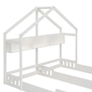 Twin Size Platform Bed With Shared Design, Guardrails, And Built In Shelves - Creamy White by HouseOfZazla