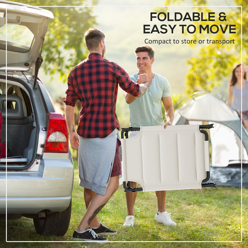 2 Pcs Outdoor Lounge Chair, Adjustable Backrest Folding Chaise Lounge, Cushioned Tanning Chair w/ Sunshade Roof & Pillow Headrest for Beach, Camping, Hiking, Cream White