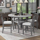 5-Piece Counter Height Dining Table Set in 2 Table Sizes with 4 Folding Leaves and 4 Upholstered Chairs for Dining Room (Gray+Beige Cushion)