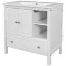 30" Bathroom Vanity with Sink, Bathroom Storage Cabinet with Doors and Drawers, Solid Wood Frame, Ceramic Sink, White