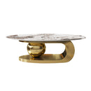 49.2 Inches Oval Faux Marble Coffee Table for Living Room with Stainless Steel Base by HouseOfZazla