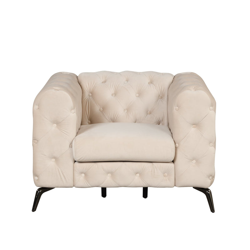 40.5" Velvet Upholstered Accent Sofa, Modern Single Sofa Chair with Button Tufted Back, Modern Single Couch for Living Room, Bedroom, or Small Space, Beige