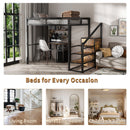 Full Size Loft Bed With Desk & Wardrobe Heavy Frame, Built In Staircase, Storage Rack & Shelves Gaming Bed - Black by HouseOfZazla