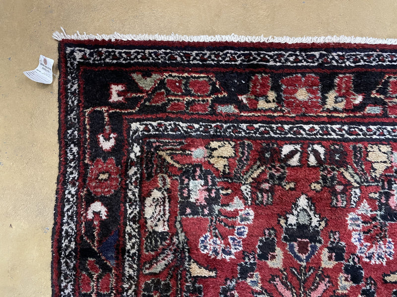 3' 4" X 9' Antique Handmade Wool Rug Runner Floral Organic Dyes Red Nice