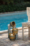 Decorative 3 Tier Bucket Fountain With Lights And Pump - Brown by HouseOfZazla