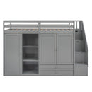 Loft Bed With 3 Shelves, 2 Wardrobes, 2 Drawers, Ladder Storage