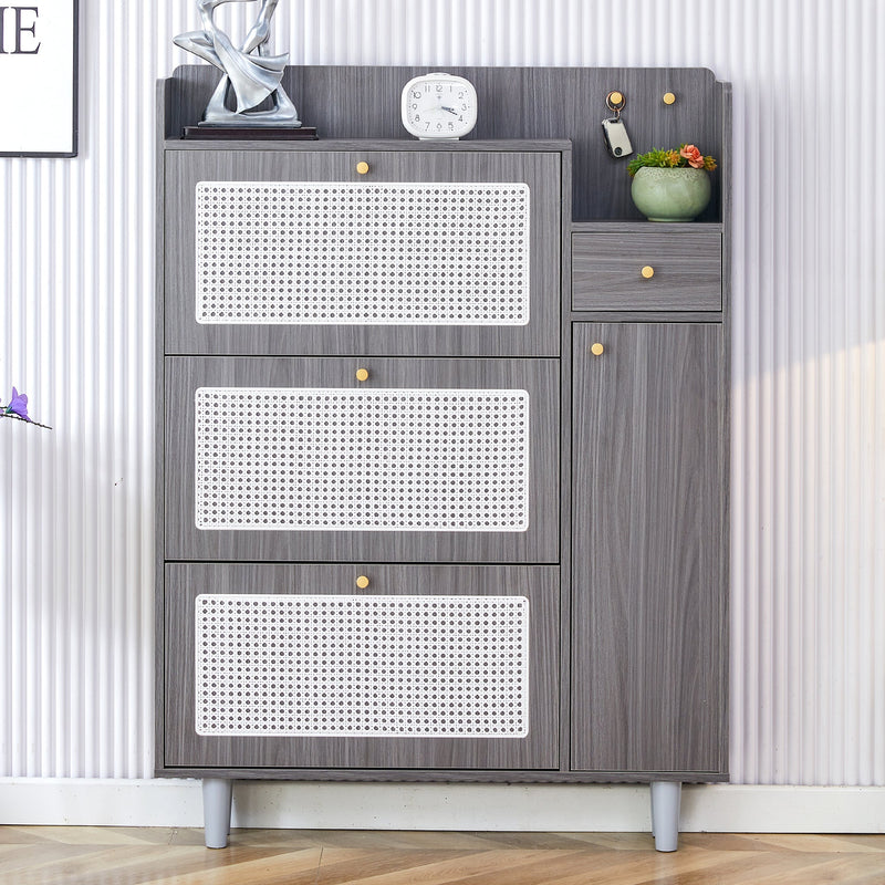 Walker Edison | Rattan Modern Minimalist Entryway Storage Cabinet