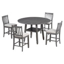 5-Piece Counter Height Dining Table Set in 2 Table Sizes with 4 Folding Leaves and 4 Upholstered Chairs for Dining Room (Gray+Beige Cushion)