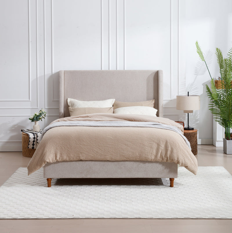 Walker Edison - Harper Tall Headboard Upholstered Bed / 54" High Headboard / Elegant Simplicity  / No Box Spring Needed / Easy Assembly / Queen / Light Gray Chenille